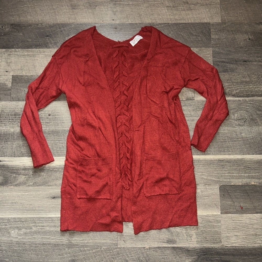 Poof Apparel Open Front Cardigan Long Sleeve Rust Red/Brown Soft Tunic‎ Small